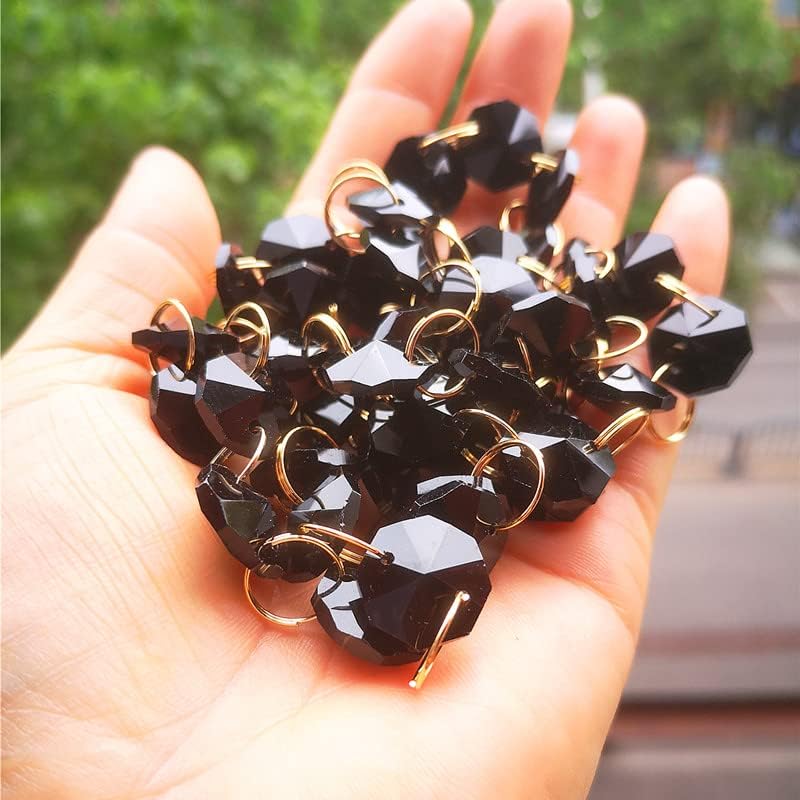 Hanging Crystals Prisms 10m/lot Black Color K9 Crystal Octagon Beads Garland Strands Crystal Chandelier Parts DIY Curtain Wedding Decoration Hangings Crystals for Decoration