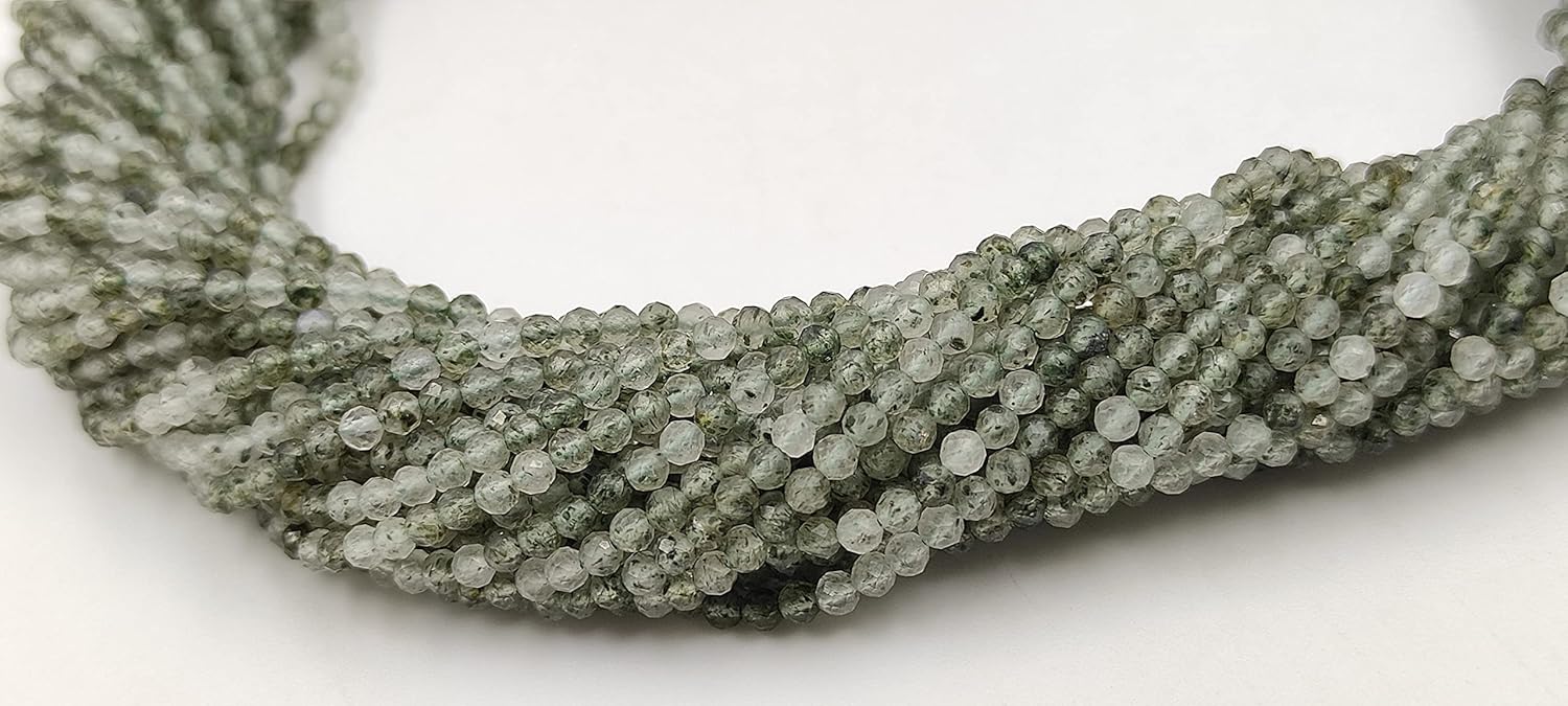 Hanumat Gems Lot of 2 Strand Natural Green Rutile Micro Cut Faceted Rondelle Beads Strand,Rutile Faceted Beads,Rutile Rondelle Bead,Rutile Micro Cut Faceted Bead,2-2.5MM Beads,13 Inches Strand