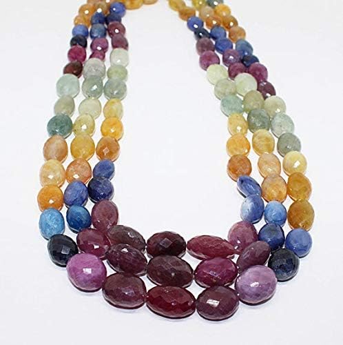 Multi Sapphire Necklace Oval Faceted 18'Strand Gemstone Beads, Jewelry Supplies for Jewelry Making, Bulk Beads, for Meditation Jewellery Gemstone 10-14mm