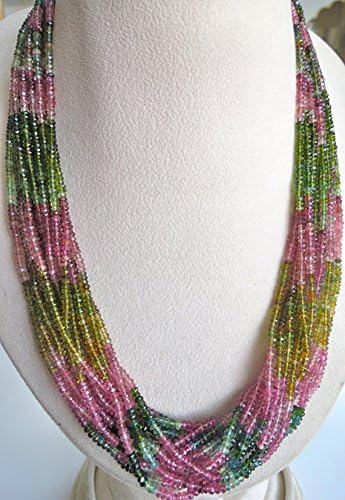 16 Line MULTI TOURMALINE Facetted Rondelle BEADS Necklace 21 INCH 3MM