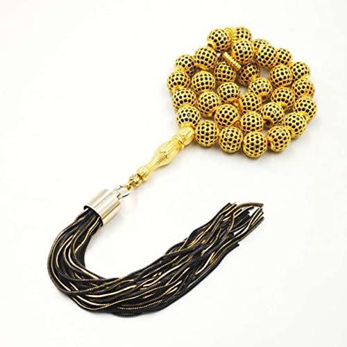 Golden Tasbih 33 Copper Beads Inlaid with Zircon Eid al-Adha Gift Bracelet Misbaha, Muslim Rosary, Islamic Fashion Rosary (Length : 10mm, Metal Color : 33 Beads)
