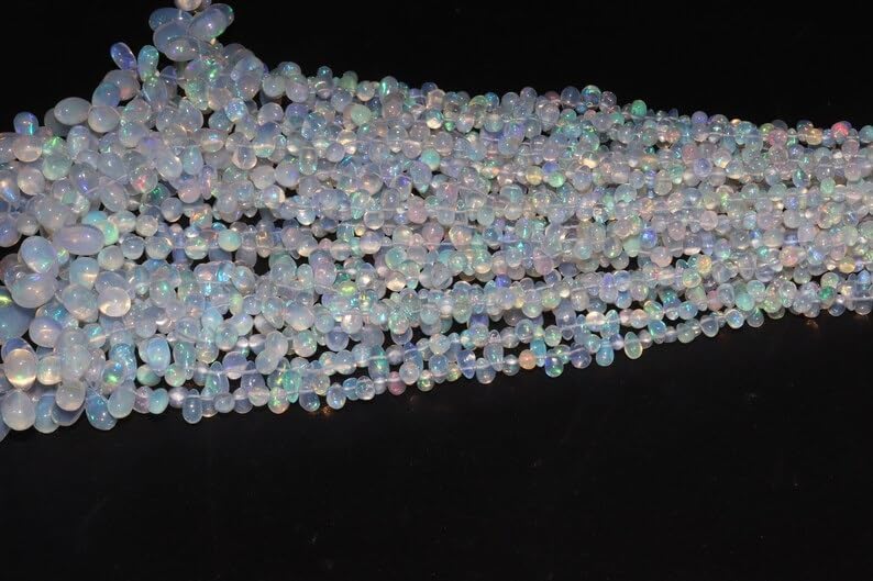 AAA+ Ethiopian Opal Smooth Rondelle Beads 3 * 5-6 * 8 mm Ethiopian Opal Smooth Tear Drops Shape Bead Fire Opal Beads Flashy Opal Bead for Making Jwelery