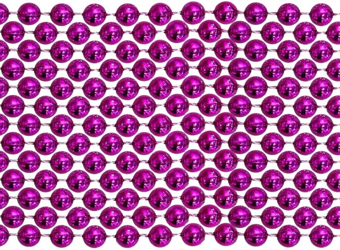 33 inch 07mm Round Metallic Hot Pink Mardi Gras Beads - Case (60 Dozen)