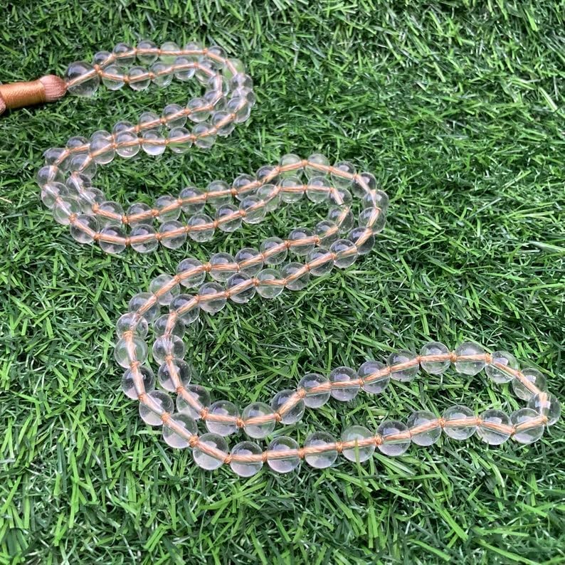 Natural Clear Quartz 8mm 108 Mala Beads, Spiritual, Meditation Beads, Reiki, Japa Mala, Buddhist Prayer Beads, Yoga Bracelet, healing beads LKMALA-RRGU-583