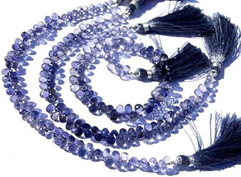 13 inch natural beads strand of 5-6mm faceted drop iolite gemstone briolletes beads for DIY jewelry - necklace, bracelet, earring, ring.