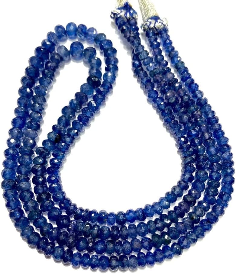 Natural Real Blue Sapphire roundelle facated Beads 5mm to 6.5mm 19 inch Long String Jewelry Making Gemstone Beads for Necklace Bracelet