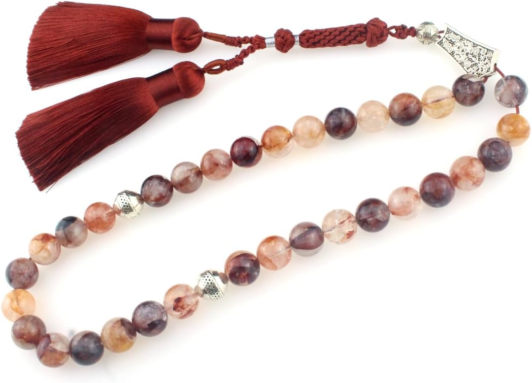 Muslims Islamic Dhikr Tasbeeh Tasbih Prayer Beads, 33 Crystal Colorful Quartz Beads with Tassel