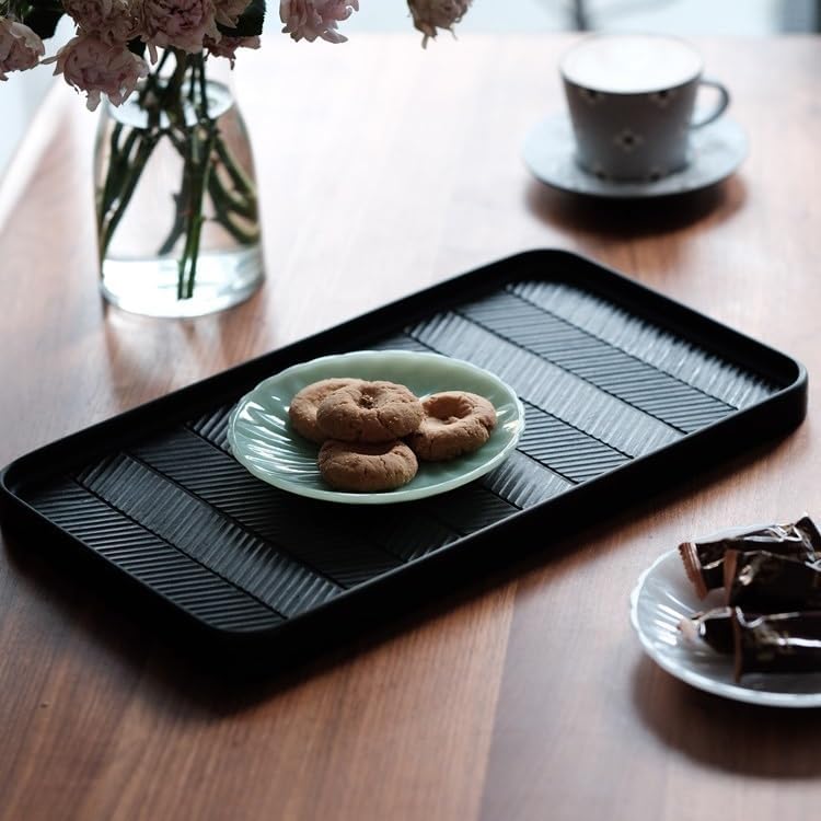 Tray Cherry Wood Black Lacquer Tray Japanese Handmade Wooden Dining Tray Hand Carved Tray Home Kitchen Dining Tray Serving Trays
