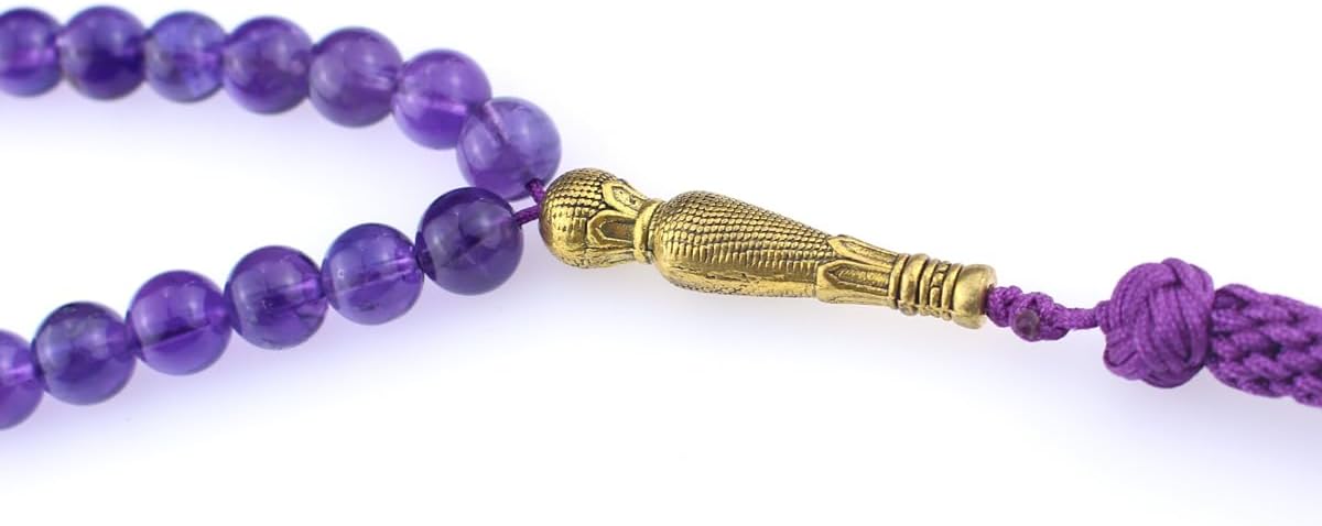 Muslims Islamic Dhikr Tasbeeh Tasbih Prayer Beads, 99 Amethyst Purple Crystal Beads with Tassel