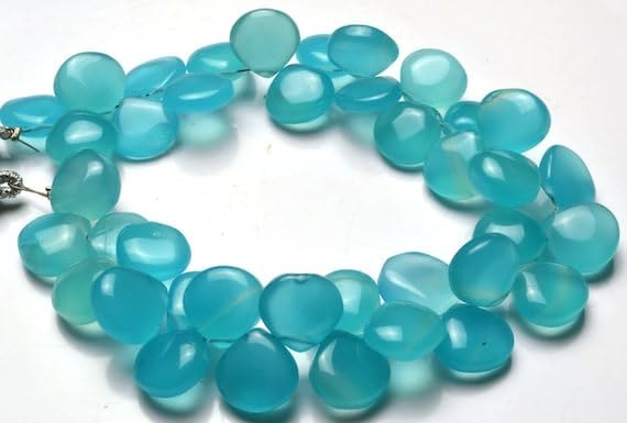 BEADS GEMSTONE 1 Strand Natural 7.5 Inch Long Strand,Superb Sky Blue Color CHALCENY Smooth Heart Shape Beads Briolettes 10 to 11 MM Code-HIGH-21660