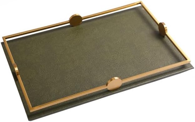 Tray Light Luxury Minimalist Porch Dining Table Model Room Leather Tray Fruit Tray Storage Tray Living Room Home Decoration Ornaments Tray Serving Trays(Green,Small)