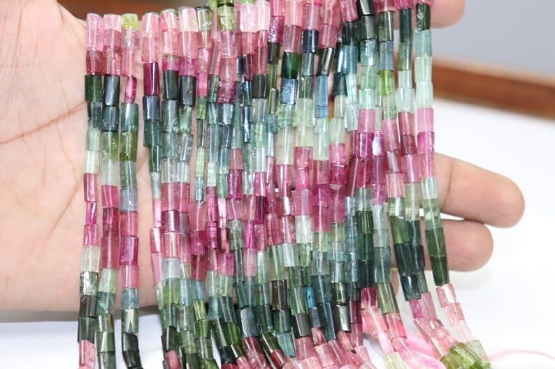 Multi Tourmaline Smooth Tube Shape Beads 5 * 10 mm Multi Tourmaline Flat Tube Tourmaline Beads Wholesale Beads for Making Jwelery