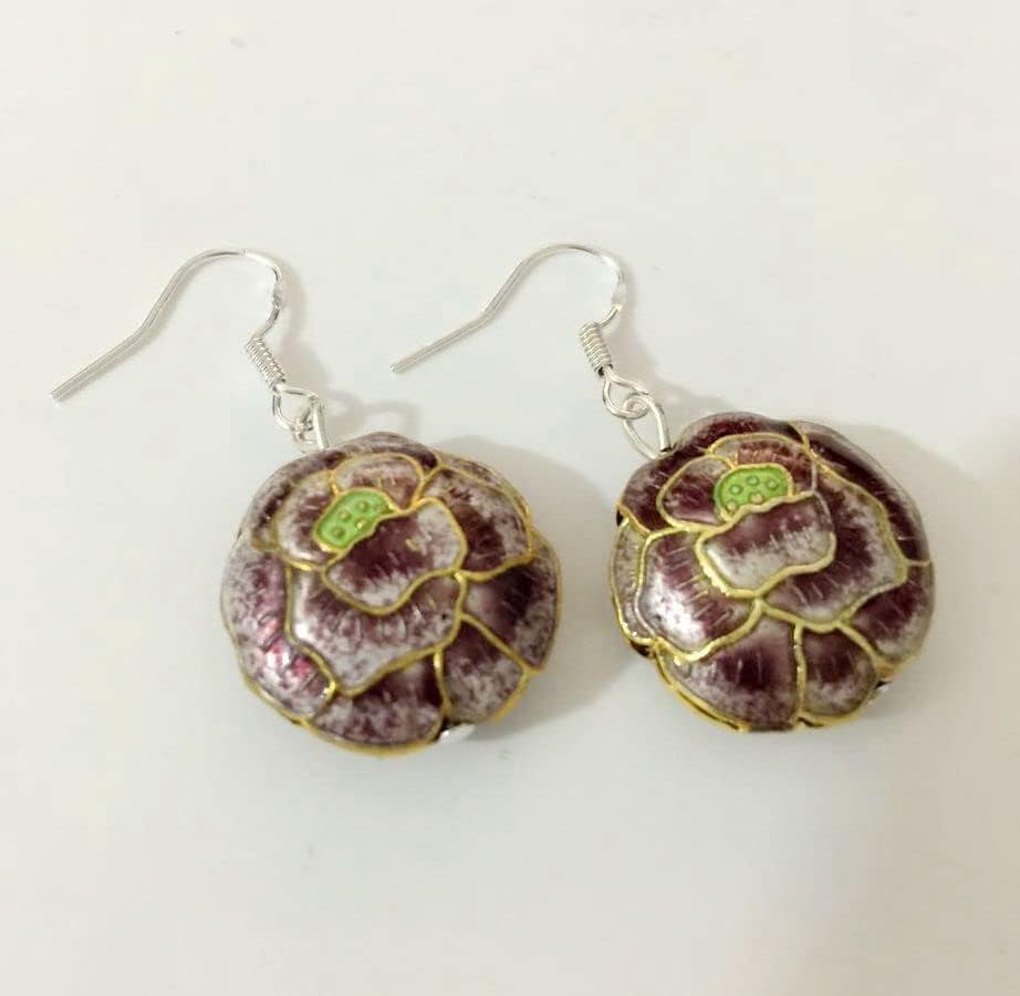 20pcs Polished Cloisonne Round Flower Beaded Enamel Copper Accessories DIY Necklace Earrings Bracelets Jewellery Making (Diameter 0.75 inches About, Purple (20 Piece))