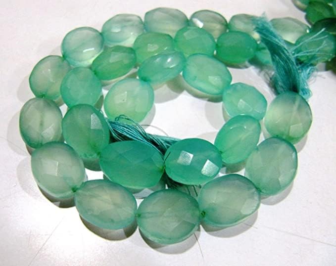 Hanumat Gems Lot of 10 Strands AAA Quality Natural Aqua Chalcedony Briolette Beads/Approximately 9x12 to 10x14 mm Oval Faceted Chalcedony Beads/Strands 8 inches Long Strand