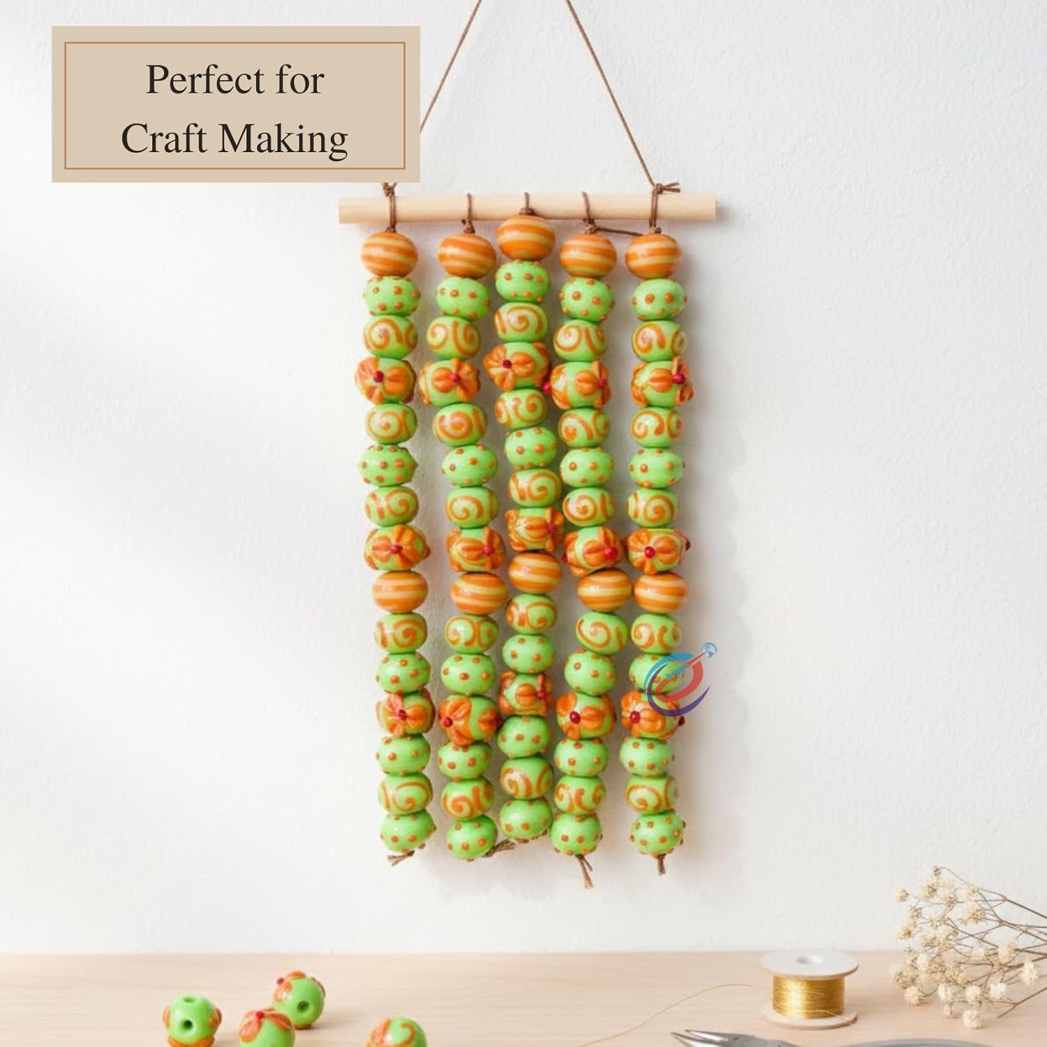 Glossy Light Green & Orange Rondelle Beads 16–18mm | Available in 5 & 10 Strands | Mixed Pattern Acrylic Rondelle Shape Beads for Handmade Jewelry, Bracelets, Necklaces & DIY Craft Projects (10)