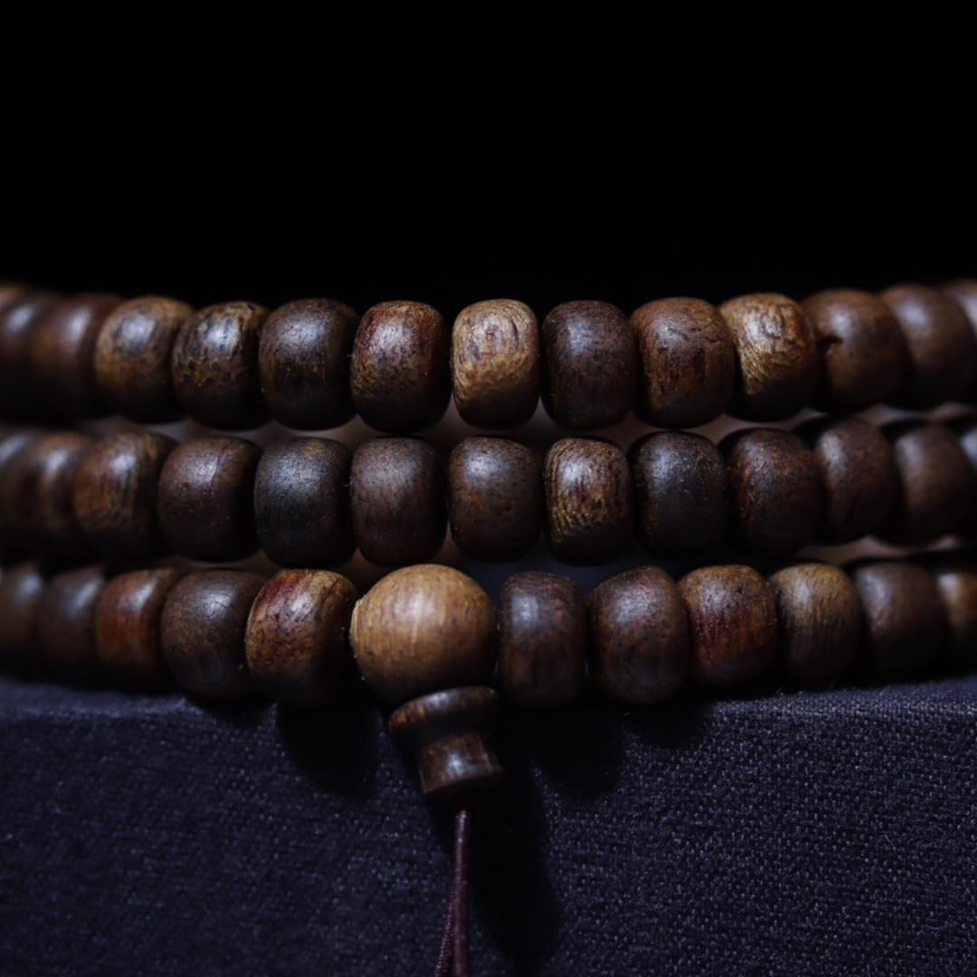 Hainan Yingge Green Nanmu Agarwood 6x8mm*108 Beads Full-Oil Aquilaria sinensis Rosary Sinking Grade