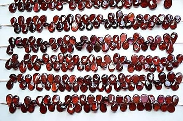 7 Inch 7x9-7x13mm Natural Pyrope Red Garnet Smooth Pear Shape Briolette Beads lot of 5 Strands Chik-STRD- 91847