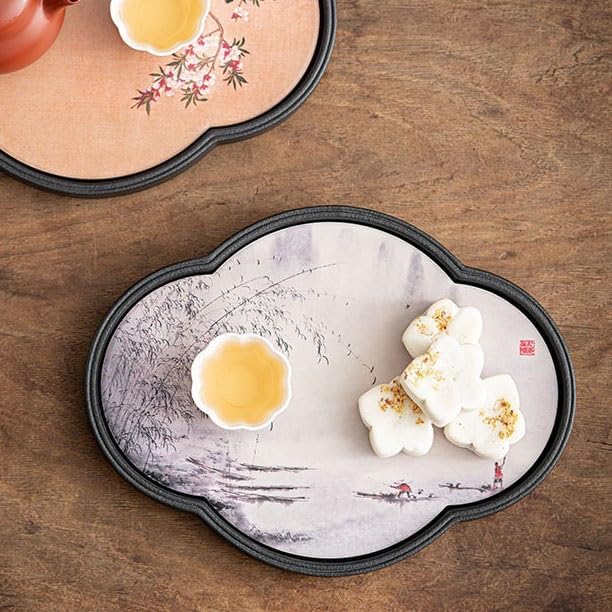 Tray Small Dry Tea Brewing Tray Chinese Crabapple Shaped Pot Holder Ceramic Pangu Style Pot Mat Tray Serving Trays(A)