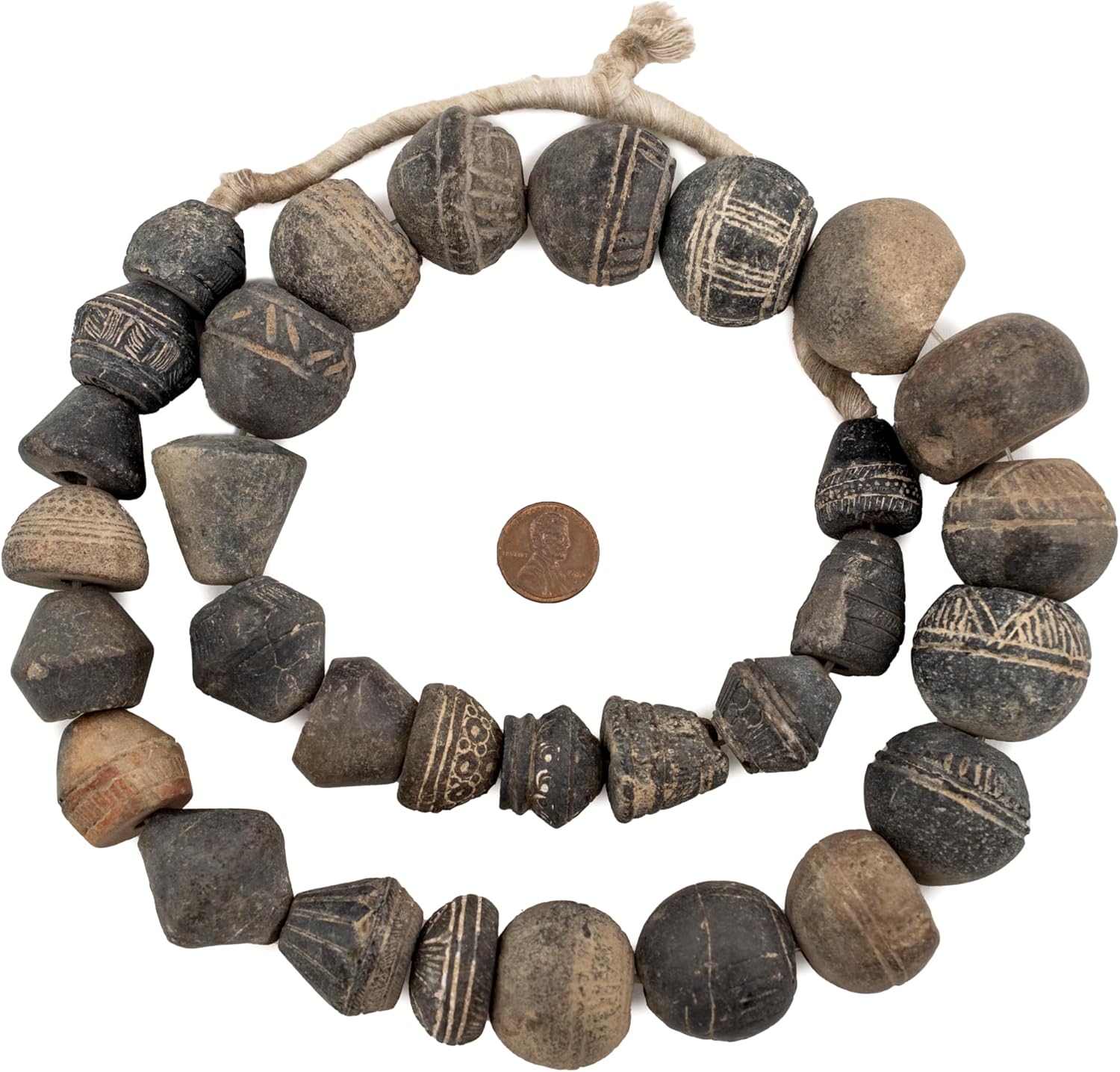 Old Jumbo Mali Clay Beads: Unique Artisan Spindle Whorl, Handmade from Mali, 36mm Diameter