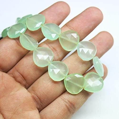 Natural Seafoam Green Chalcedony Faceted Heart Drop Briolette Gemstone Loose Craft Beads Strand 8