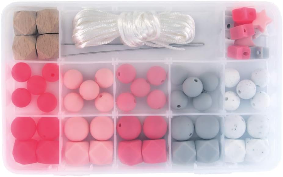 Rayher Silicone Beads Box, Pink, 61 Pieces