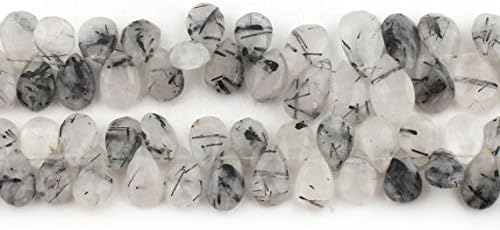 13 inch natural beads strand of 10x8-15x10mm faceted drop rutile quartz gemstone briolletes beads for DIY jewelry - necklace, bracelet, earring, ring.