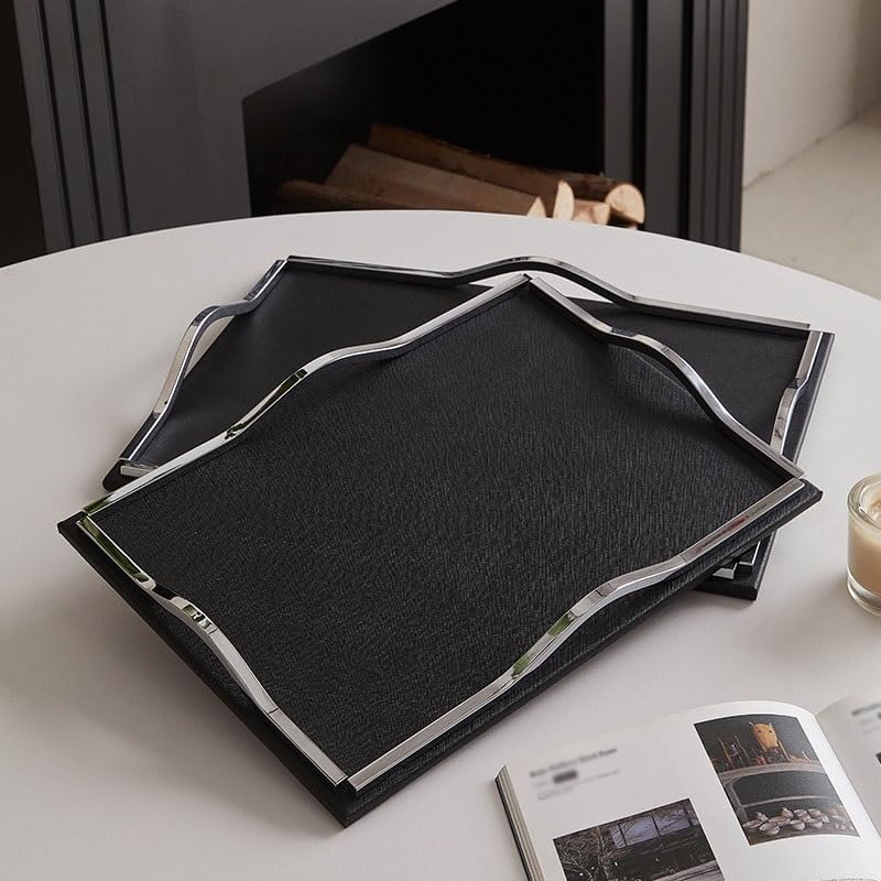 Tray Leather Light Luxury Ornaments Tray Living Room Entrance Storage Tray Dining Table Exquisite Hotel Bathroom Storage Tray Serving Trays(Medium)