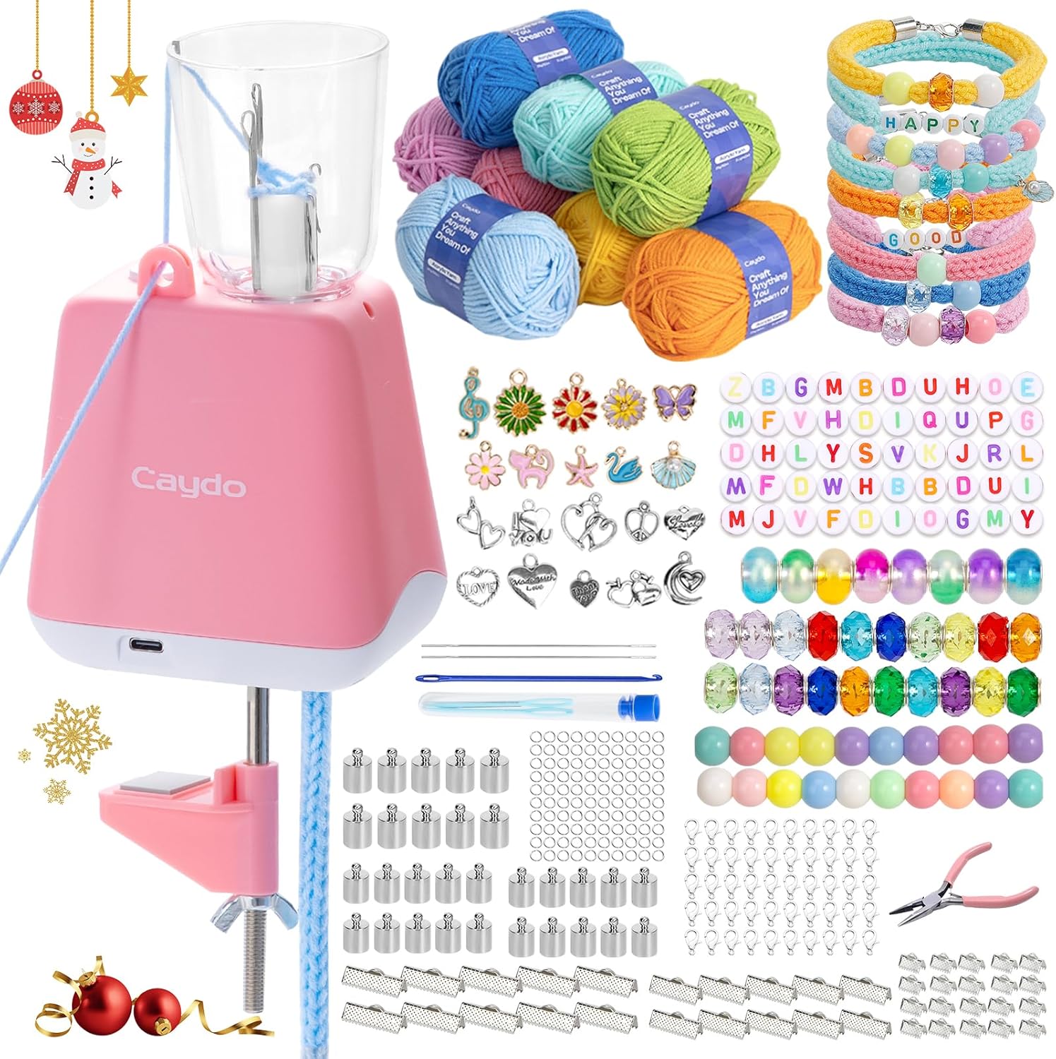 Caydo iCord Bracelet Maker Kit for Beginners, Electric i-Cord Knitting Machine, Automatic Knitting Yarns to i-Cords, 352pcs Bracelet Making Accessories, Efficiently DIY Knitting Kit for Crocheters