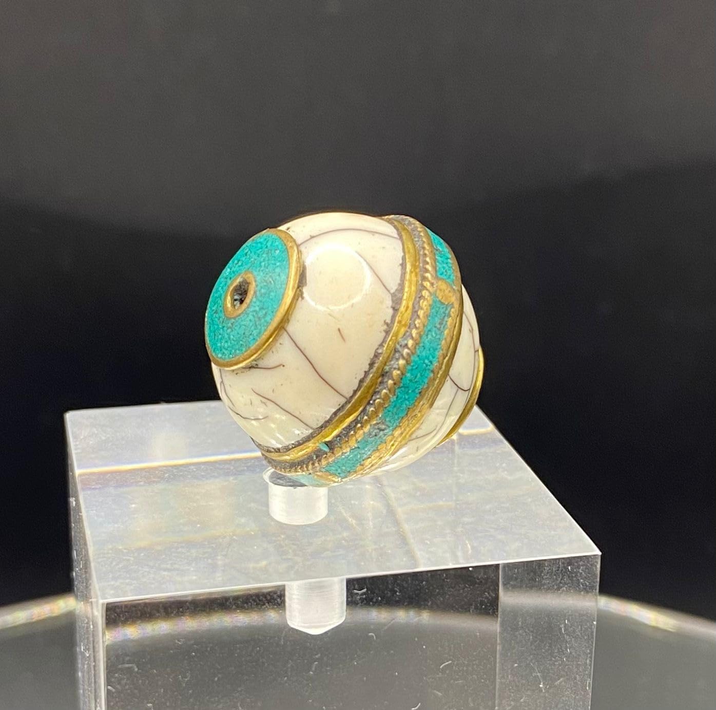 Handcrafted Nepalese Tibetan Natural Shell Pearl Bead with Turquoise 24x25mm –10.16g Round Carved Bead for Jewelry Making, Craft Supplies, DIY Necklace & Bracelet Design,Loose Beads (20)