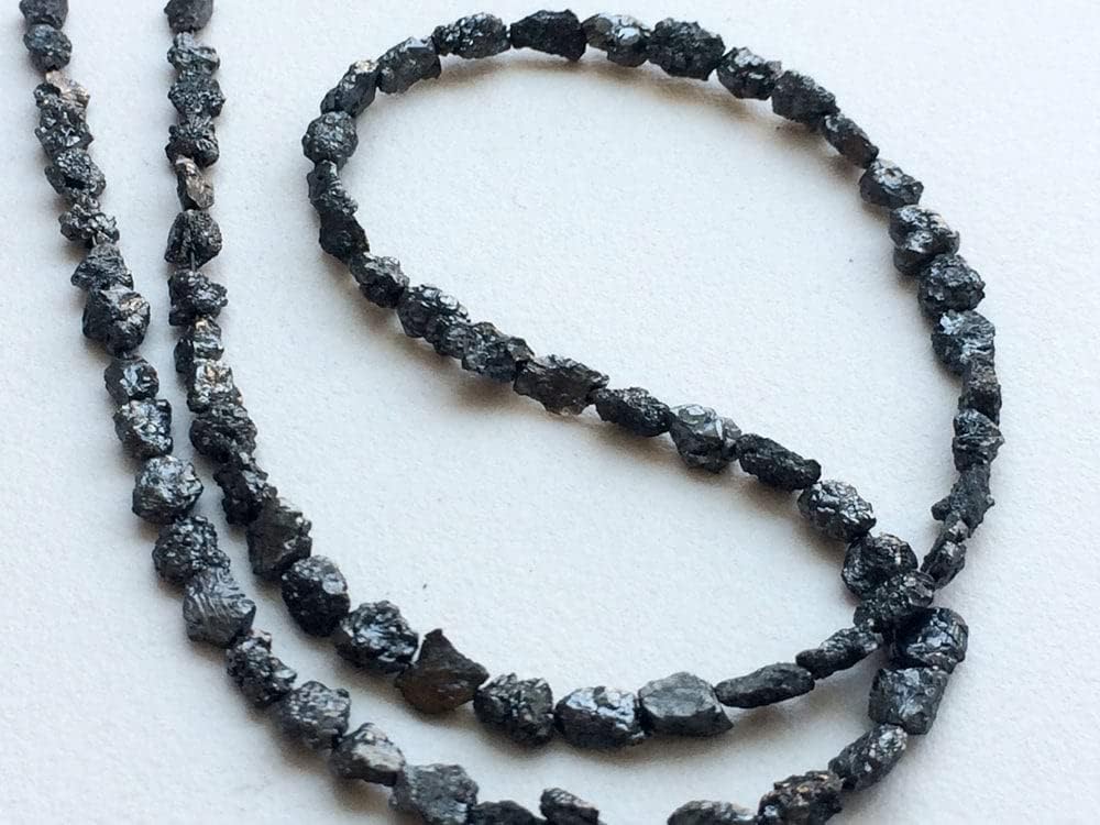 5-7mm Black Rough Diamond Tumbles, Black Raw Diamonds, Conflict Free Diamond, Black Rough Diamond Necklace, Diamond Beads (7IN To 14IN), 5-7 MM