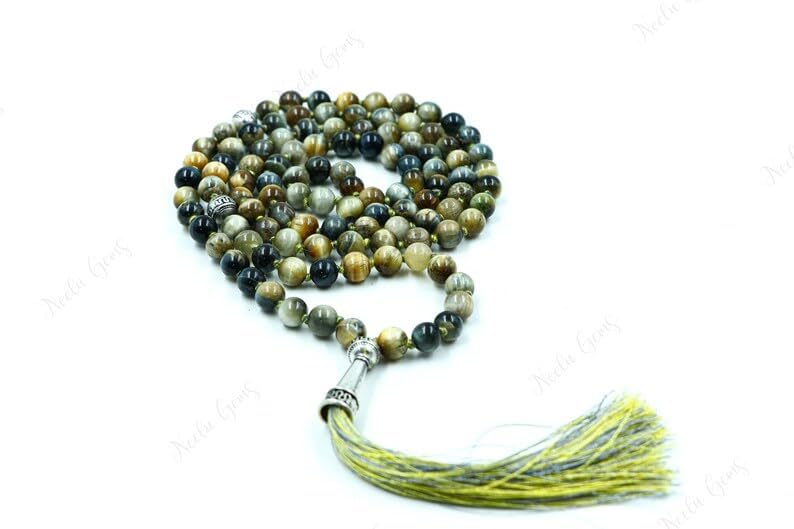 Yellow Tiger's Eye Stone Mala Beads, 108 Mala Necklace, Knotted Mala, WWG Necklace, Yoga Jewelry Meditation Beads Spiritual Jewelry Boho Jewelry
