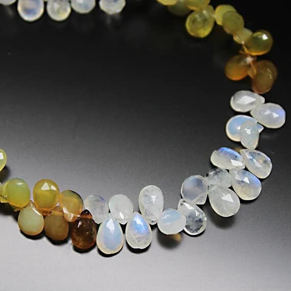 BEADS GEMSTONE Rainbow Moonstone Yellow Opal Faceted Pear Drop Gemstone Loose Craft Beads Strand 8 Inch Long 6mm 7mm Code-HIGH-21357