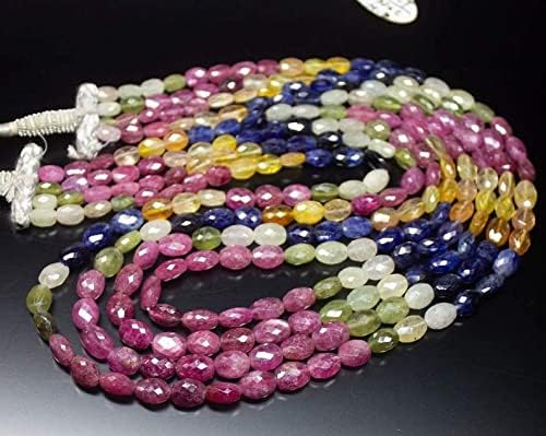 13 inch Strand of Natural gem Multi Sapphire, 6-10mm Oval Faceted Beads for DIY Jewelry Making. | Beads_05581
