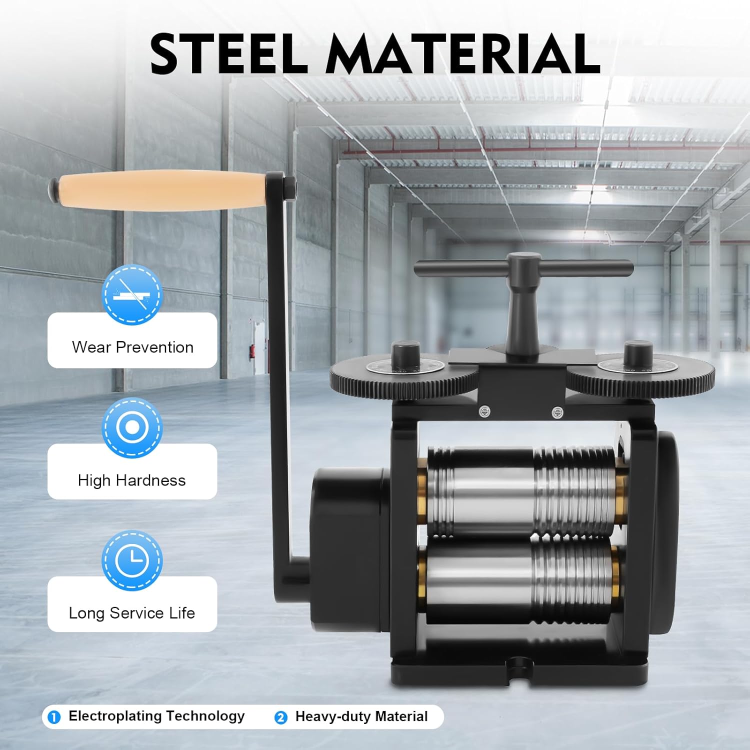 Manual Jewelry Press Rolling Mill Machine, 3-in-1 Multi-Function Rolling Mill, Jewelry Press Tabletting Tool with Hand Crank, Gold Silver Copper Aluminum and Other Tough Metals Machine (Black)