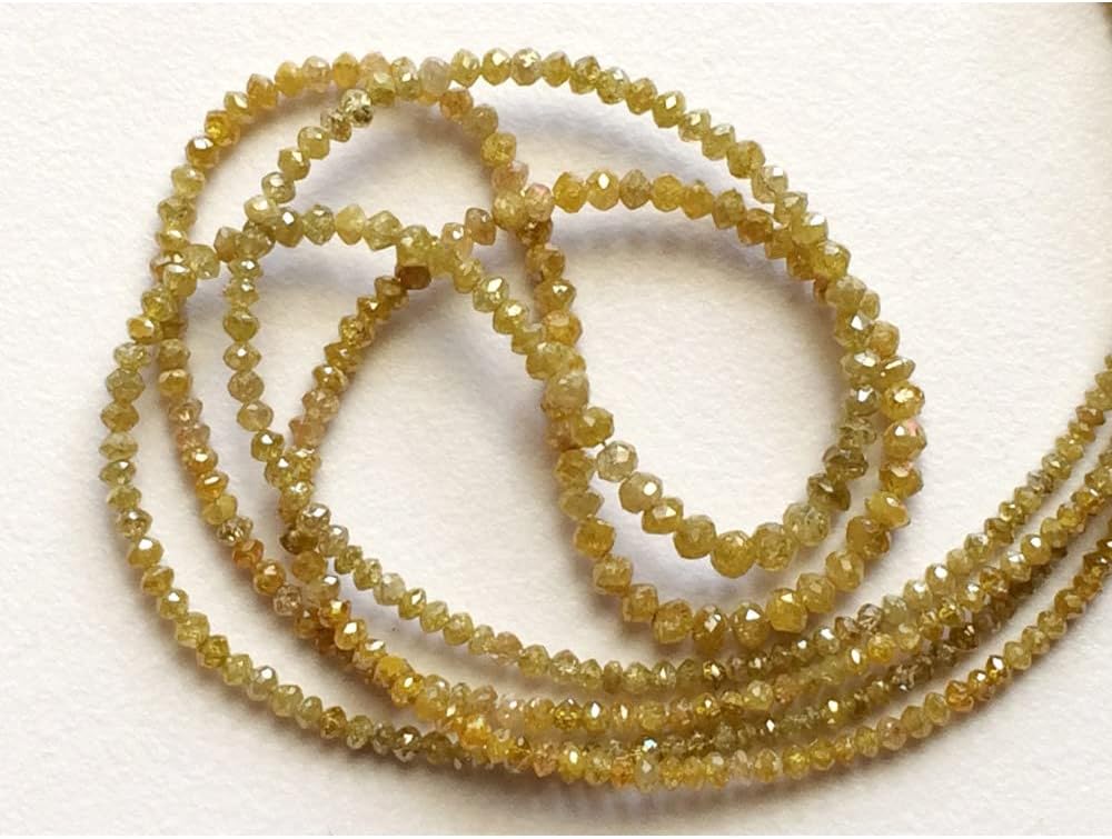 1.5-3mm Yellow Sparkling Faceted Rondelle Diamonds, Diamond Faceted Beads, Yellow Conflict Free Diamonds For Jewelry (4IN To 8IN Options), 1.7 MM - 3 MM