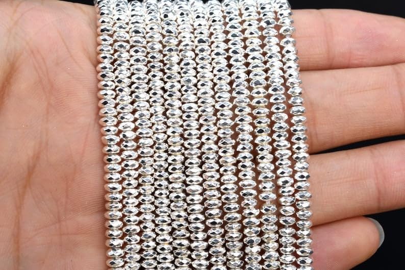 13 inch Strand of Natural gem Hematite, 3-4mm Round Faceted Beads for DIY Jewelry Making. | Beads_04616, As Per Photo