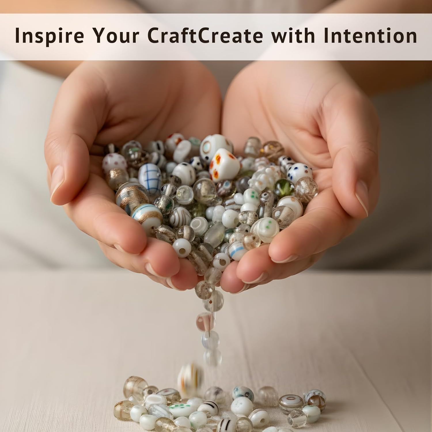 Handcrafted White Combination Lampwork Glass Beads | Multi Shape Fancy Spacer Beads | Available in 50 Strands | Artistic Handmade Beads for Jewelry Making, DIY Crafts.