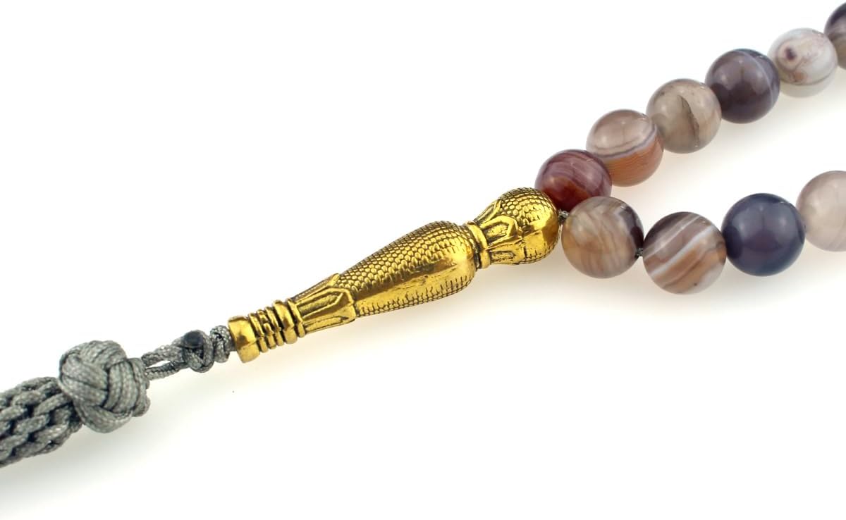 Muslims Islamic Dhikr Tasbeeh Tasbih Prayer Beads, 99 Agate Beads with Tassel