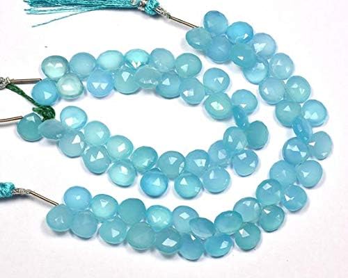 8 Inch 10-12mm Natural Milky Sea Green Aqua Chalceny Faceted Heart Briolette Code-HIGH-59919