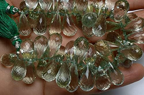 BEADS GEMSTONE 1 Strand Natural Brazilian Prasiolite Faceted Teardrop Shape Briolettes 8x14 to 9x16MM 7 Inch Code-HIGH-5320