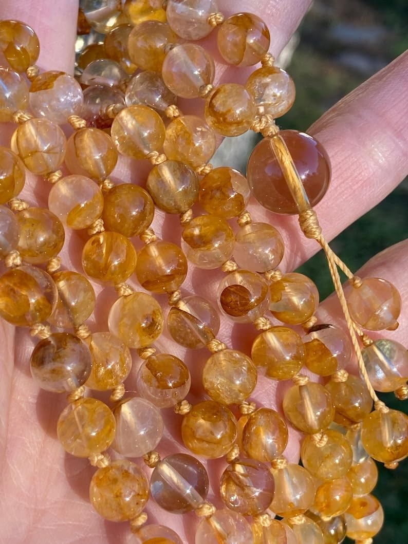 Golden Healer Quartz Stone Mala Beads, 108 Mala Necklace, Knotted Mala, WWG Necklace, Yoga Jewelry Meditation Beads Spiritual Jewelry Boho Jewelry