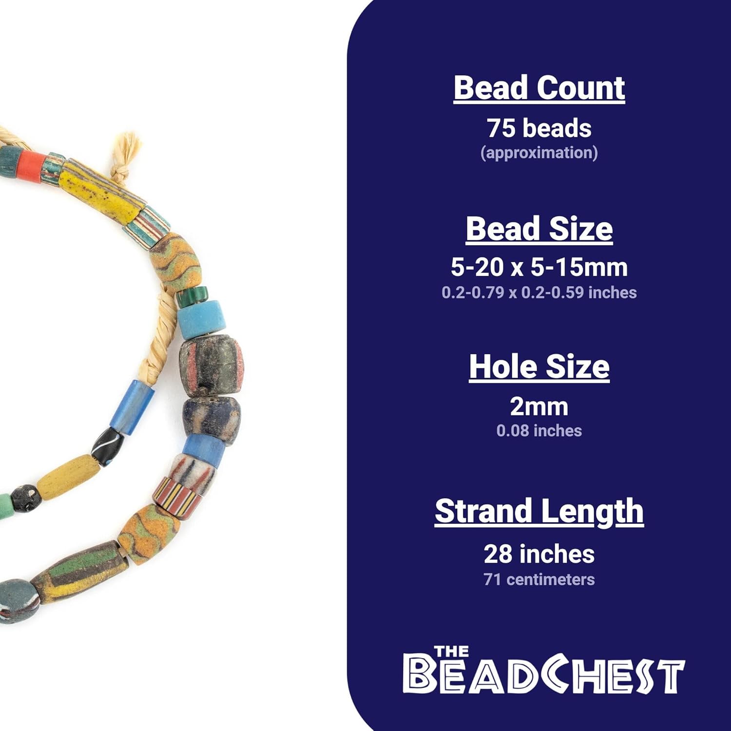 The Bead Chest Old Mixed African Trade Beads 10mm Ghana Multicolor Glass Large Hole 28 Inch Strand Handmade