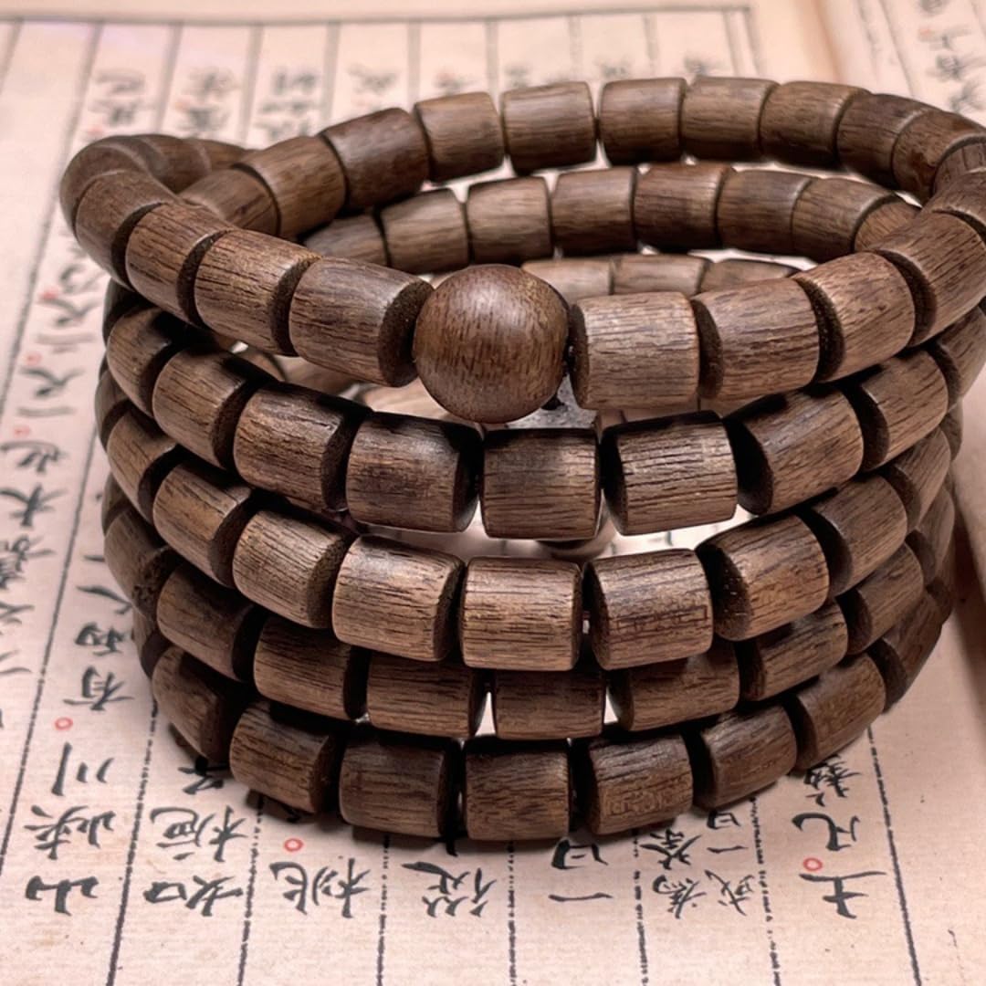 Vietnamese Nha Trang White agarwood Prayer Beads, Straight-Cut Bucket Beads 8mm*108 Pieces, Dense, Sweet, Cool and Water-Sinking Grade