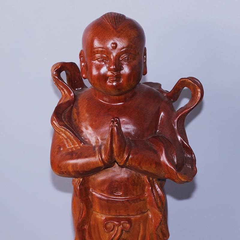 Mascot Wooden Crafts Wood Carving Art Wood Decoration Artwork 刺猬紫檀摆件 坐莲观音 金童玉女家居佛像木雕(金童玉女26*10 * 10cm)