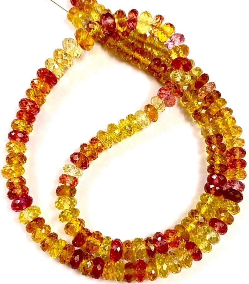 Natural PADPARADSCHA Sapphire roundelle facated Beads 6-7 MM 19 inch Long String Jewelry Making Gemstone Beads for Necklace Bracelet