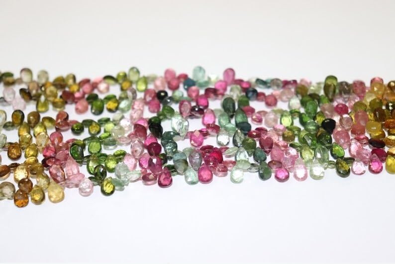 Multi Tourmaline Faceted Pear Shape Beads 5 * 7 mm Briolette Tourmaline Briolette 5 * 7mm Tourmaline Side Cut Pear Beads for Making Jwelery