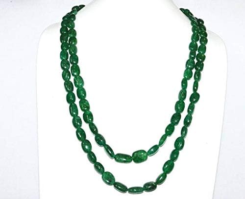 2 Lines Dyed Emerald Smooth Oval Shape Necklace, Dyed Emerald Smooth Oval Beads, Emerald Necklace, 9x12-12.5x15 mm