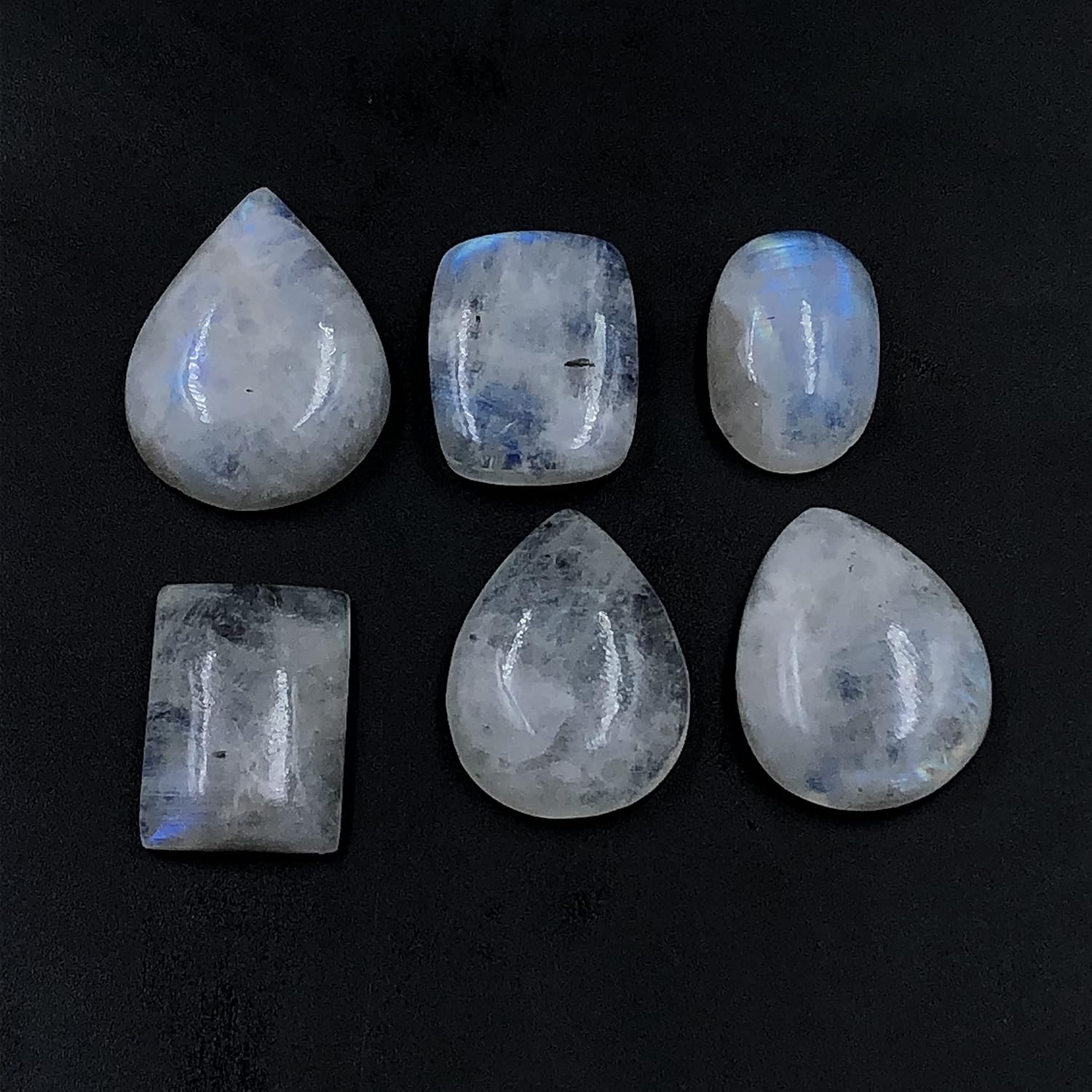 Natural WHITE RAINBOW MOONSTONE Gemstone Loose Cabochon Lot For Jewelry Making, Loose Gemstone For Ring, Earring & Pendant Necklace, Jewelry Making Cabochons, Healing Gemstones