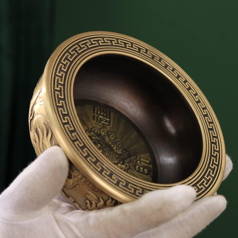 纯铜聚宝盆十二生肖聚宝盆工艺装饰品铜盆金蟾聚宝盆(1PCS 15cm双龙戏珠聚宝盆)