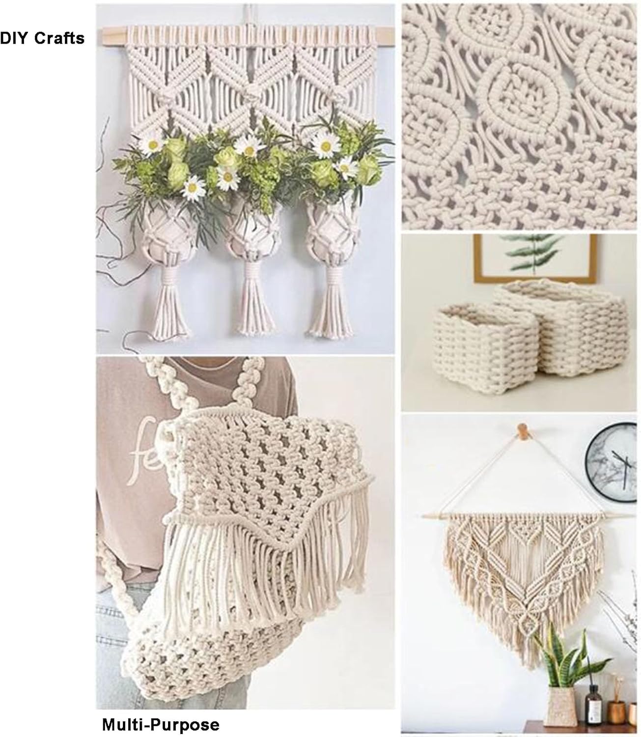 Cotton String Ball, Elastic cord, thread beading string,Macrame Rope Beige 100 m,Macrame Cord Cotton Core Twisted Thick Cotton Rope,Multi-Purpose Decking Rope for Macrame Art,Flagpole Rope,Clothesline